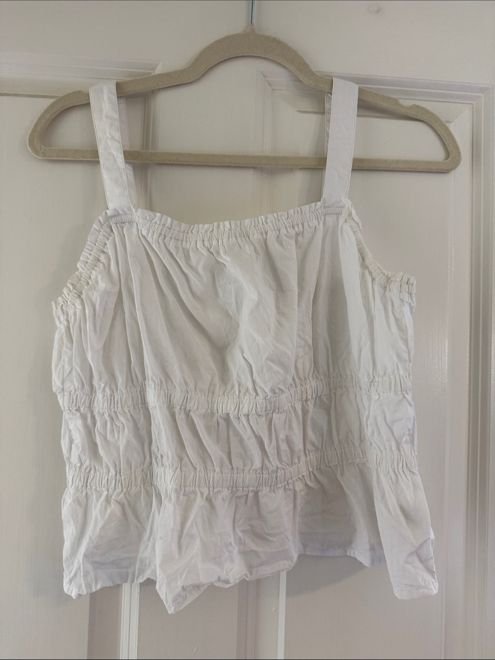Madewell White Ruched Square-Neck Tank